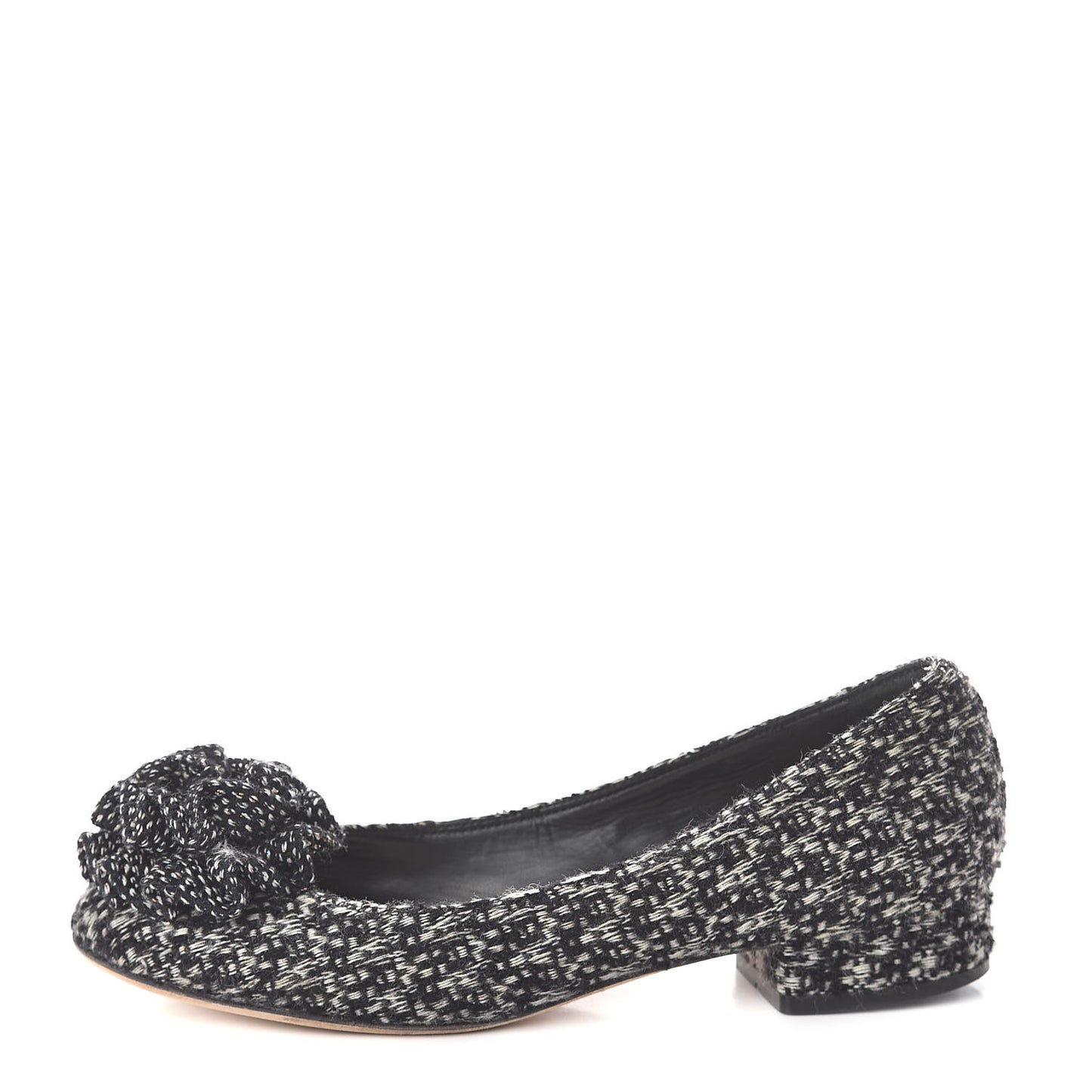 Tweed Camellia Ballerina Flats 36 Black