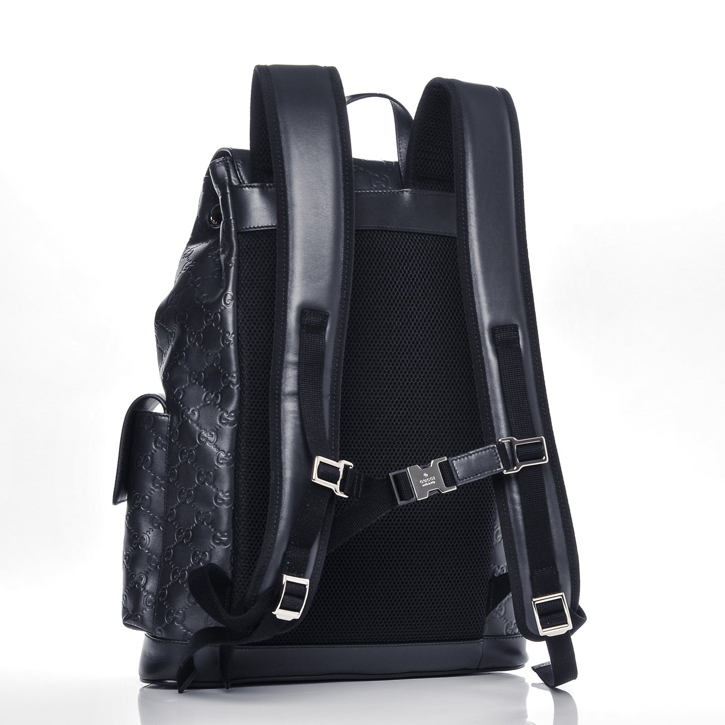 Guccissima Signature Double Buckle Backpack Blue