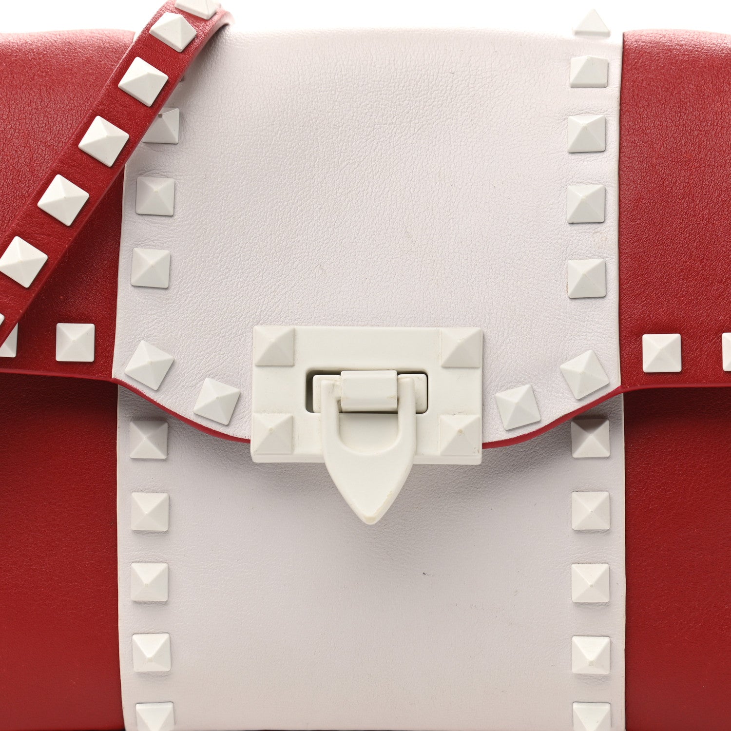 Valentino Garavani Vitello Colorblock Medium Free Rockstud Flip Lock Crossbody Bag Rosso Valentino Optic White 12 of 12