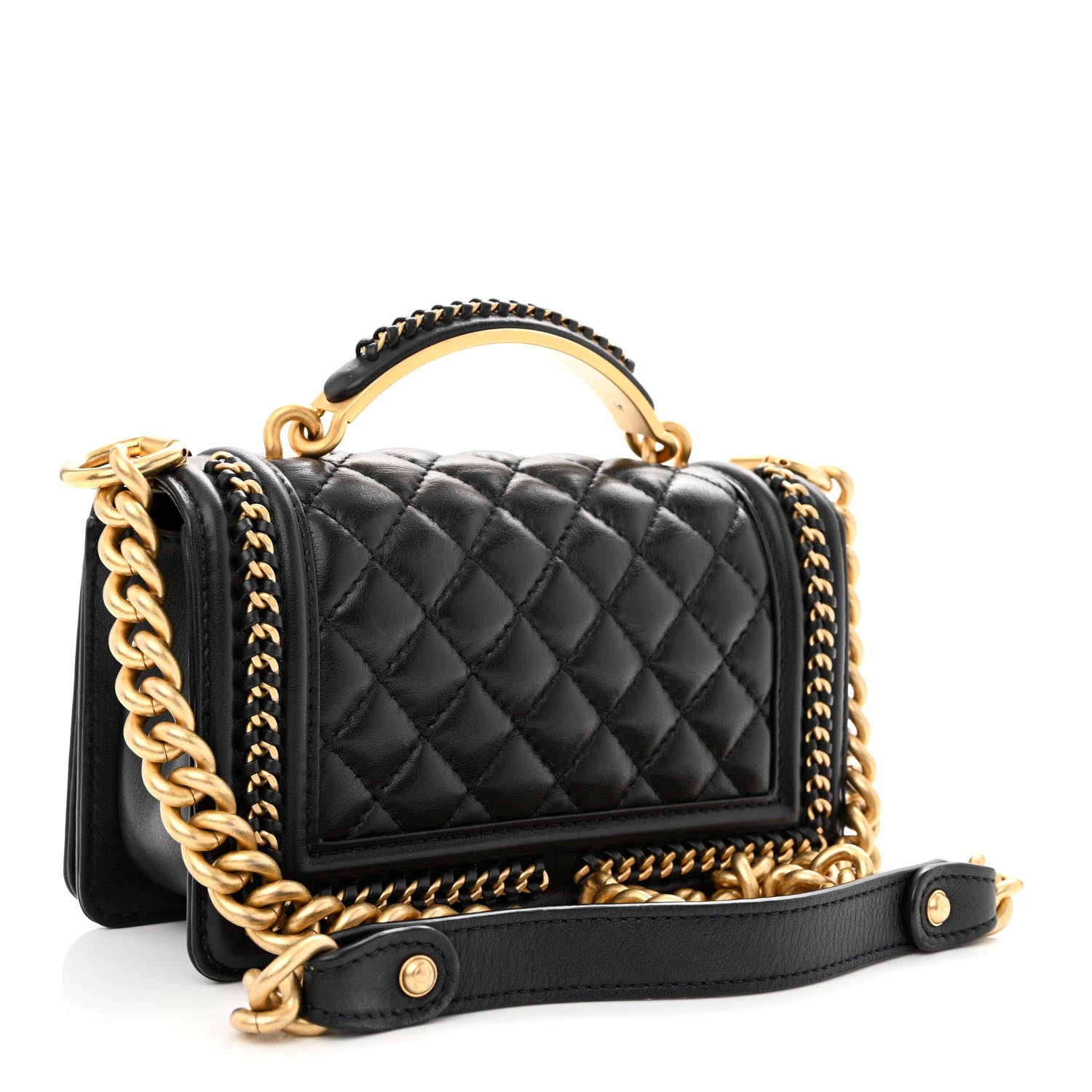 Chanel Lambskin Quilted Small Top Handle Boy Flap Black 3 of 12