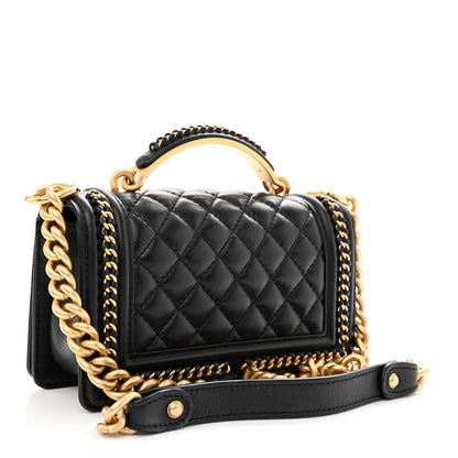 Chanel Lambskin Quilted Small Top Handle Boy Flap Black 3 of 12