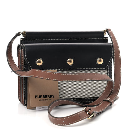 Burberry Smooth Calfskin Canvas Horseferry Print Mini Title Bag with Pocket Black Tan 2 of 7
