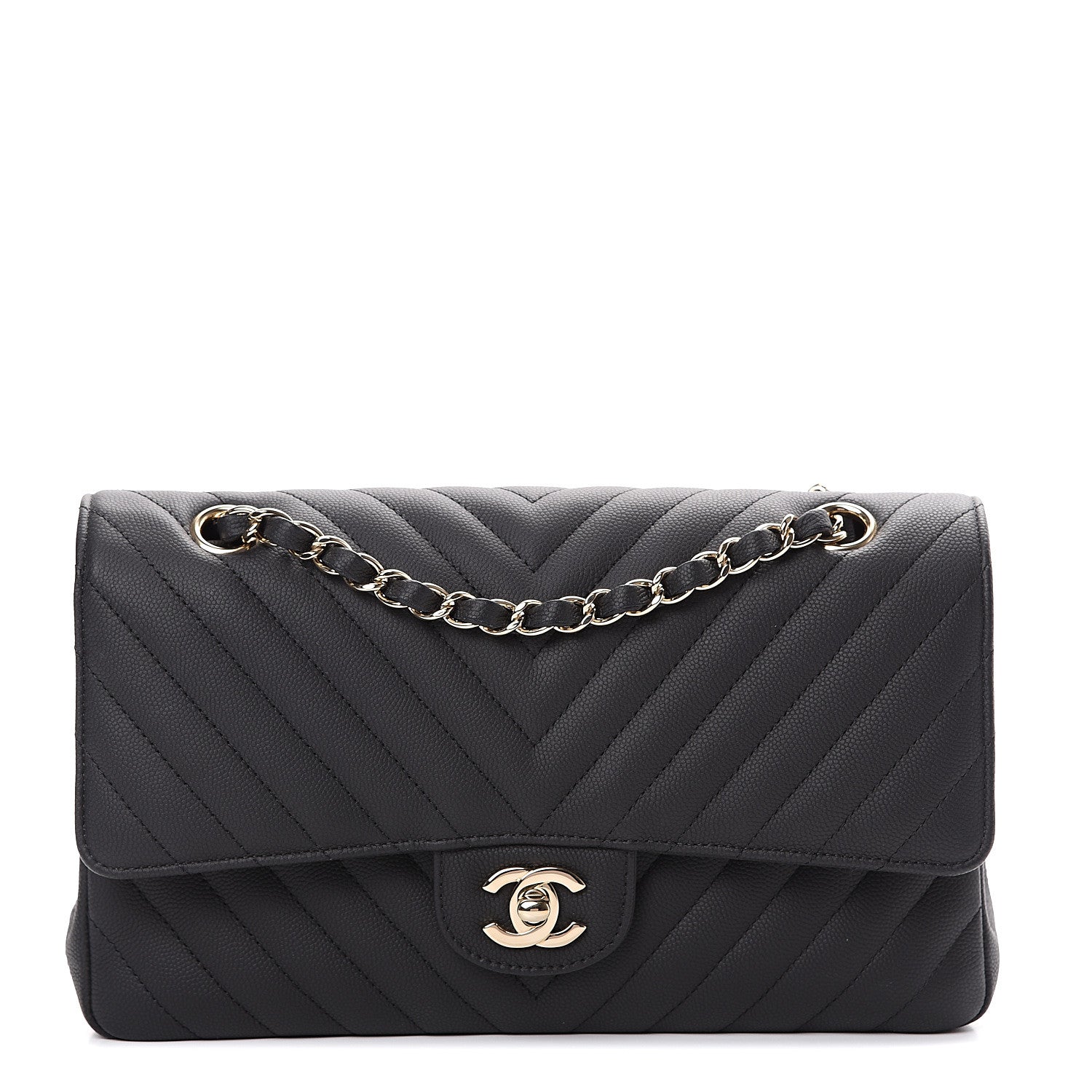 Chanel Caviar Chevron Quilted Medium Double Flap Black 1 of 9