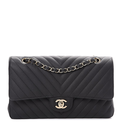 Chanel Caviar Chevron Quilted Medium Double Flap Black 1 of 9