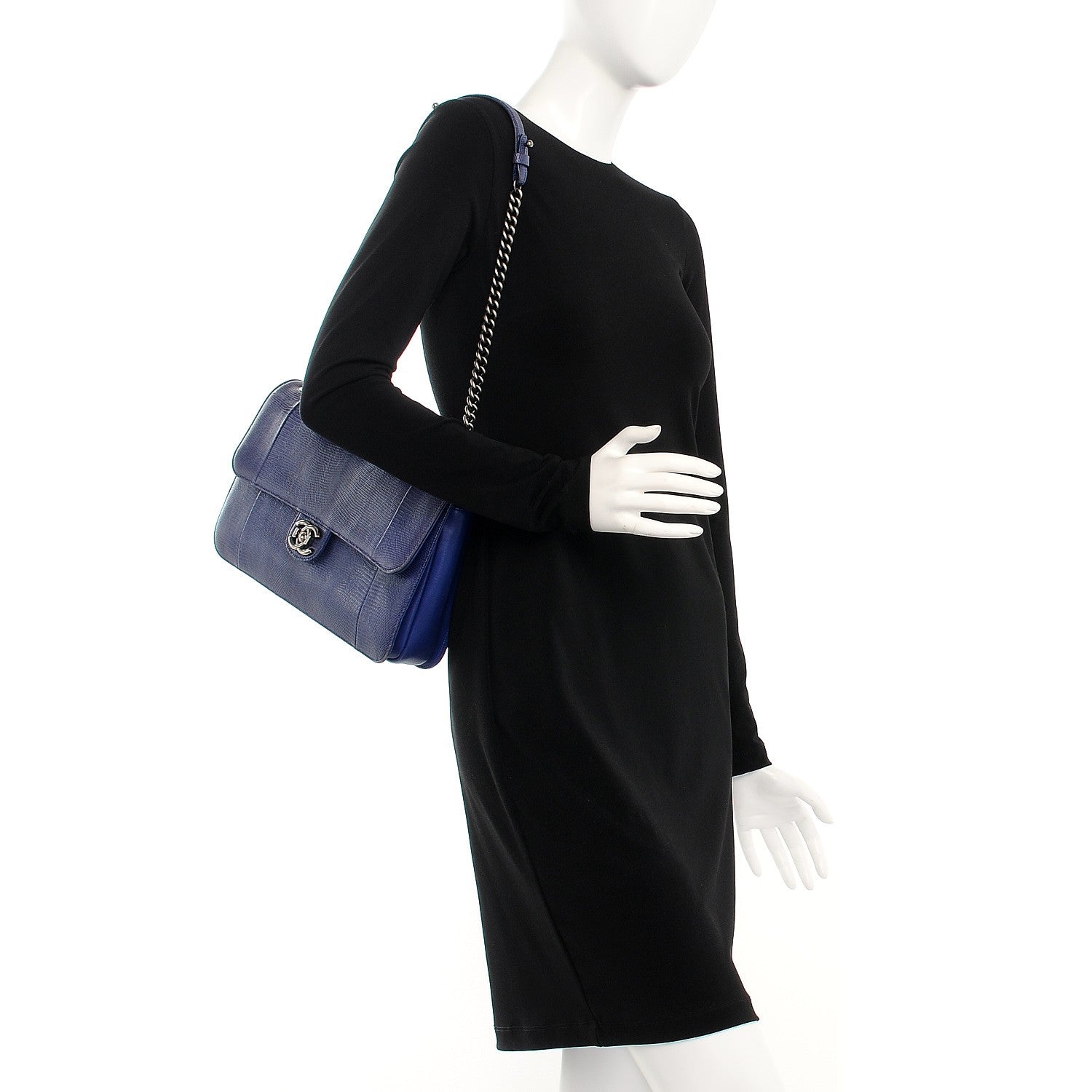 Chanel Lizard Lambskin Quilted Large Perfect Edge Flap Blue 2 of 7