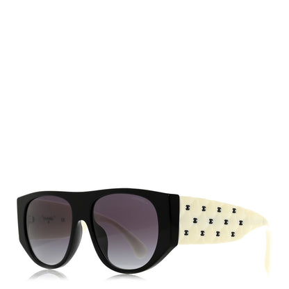 Chanel Acetate Quilted CC Pilot Sunglasses 71465 White Black 1 of 12