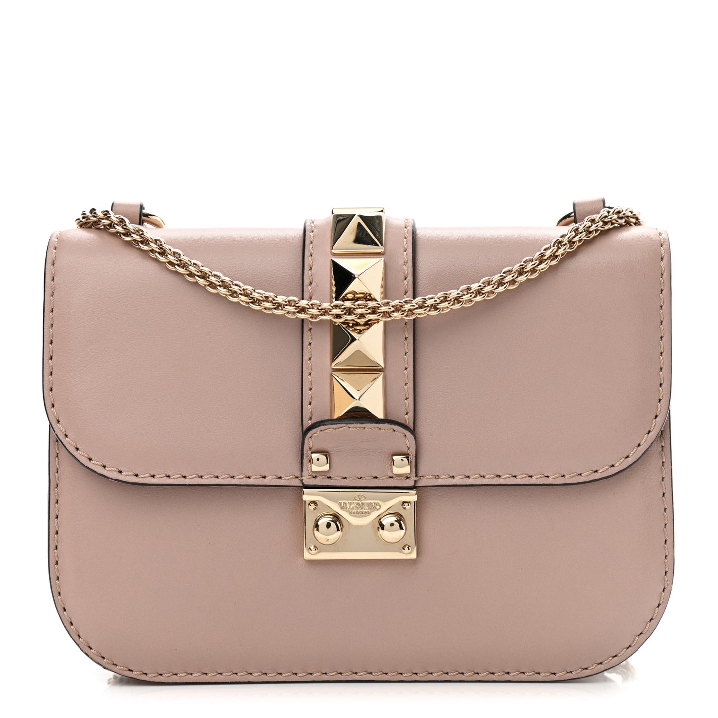 Vitello Small Glam Lock Rockstud Flap Poudre