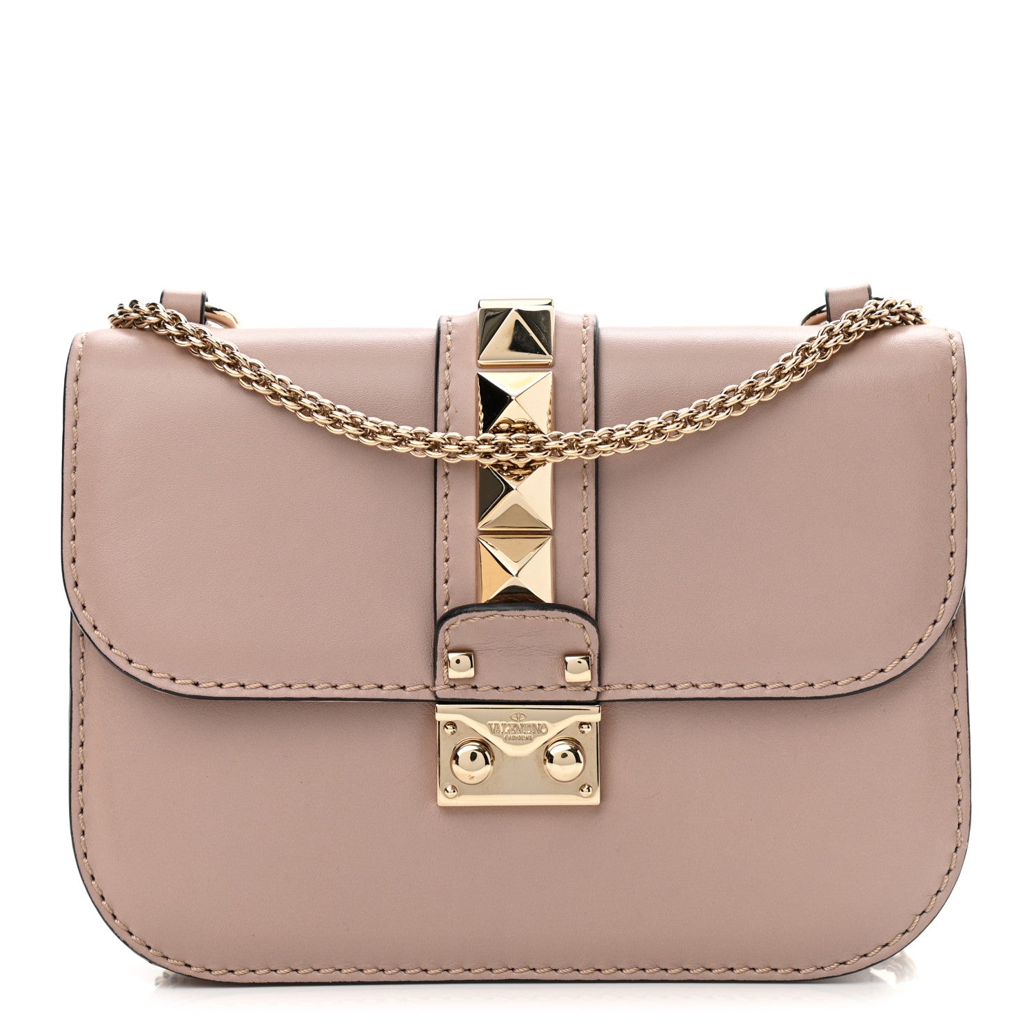 Valentino Garavani Vitello Small Glam Lock Rockstud Flap Poudre 1 of 12