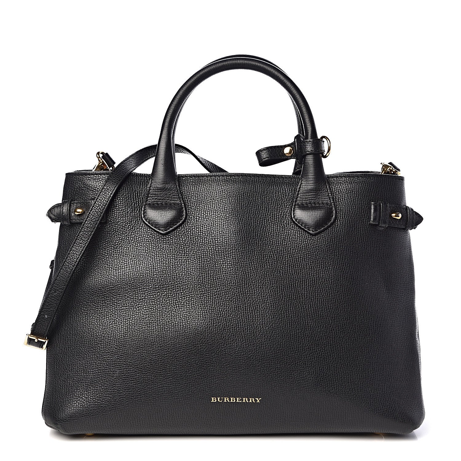 Burberry Grainy Calfskin House Check Medium Banner Tote Black 1 of 16