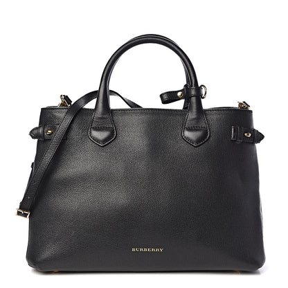 Burberry Grainy Calfskin House Check Medium Banner Tote Black 1 of 16