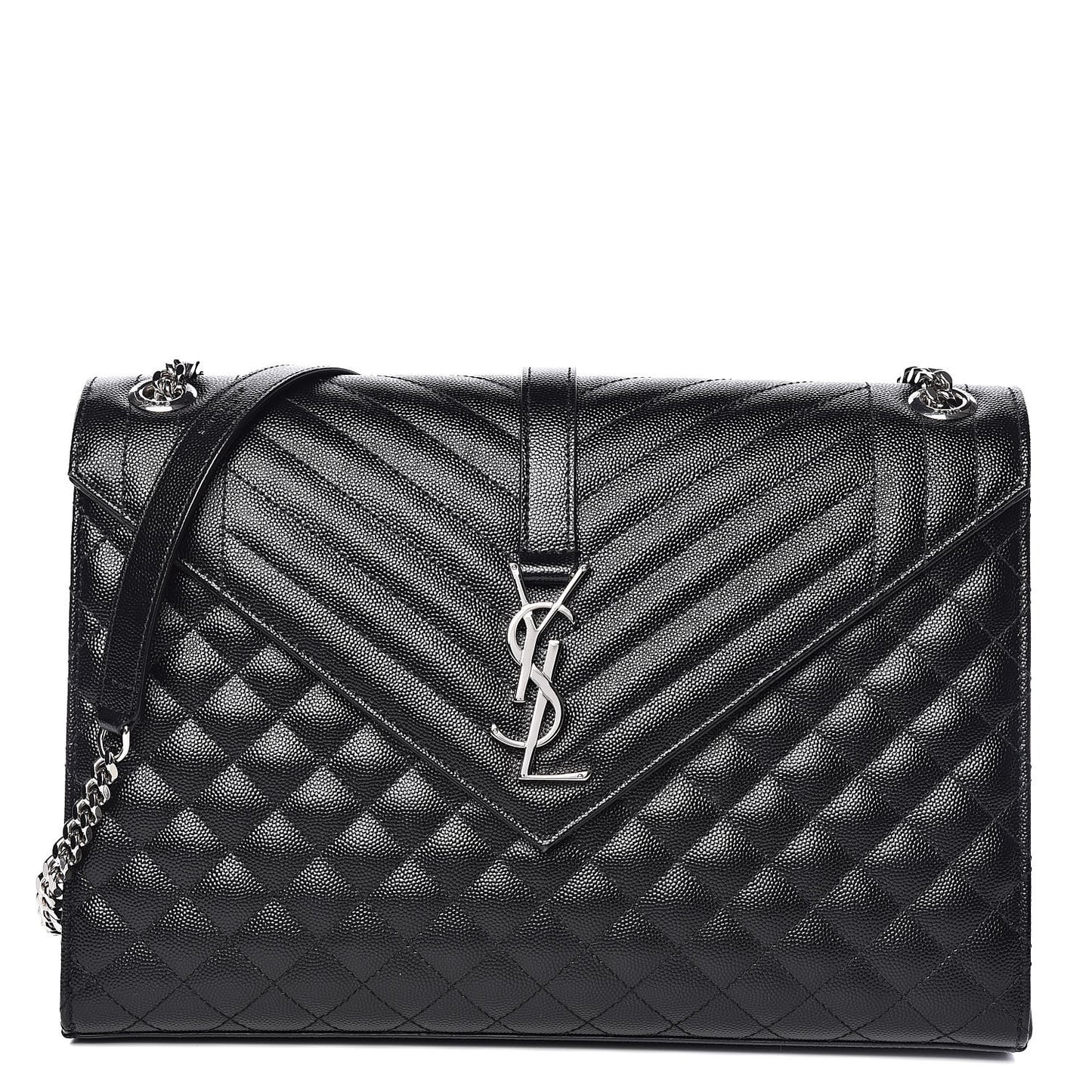 Grain De Poudre Textured Mixed Matelasse Large Triquilt Monogram Satchel Black