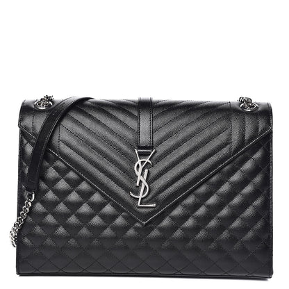 Saint Laurent Grain De Poudre Textured Mixed Matelasse Large Triquilt Monogram Satchel Black 1 of 11