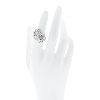 Chanel 18K White Gold Diamond Camelia Two Flower Ring 51 5.75 2 of 7
