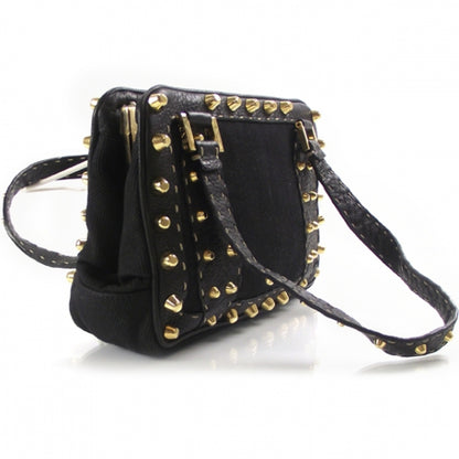 Fendi Canvas Calfskin Romano Selleria Studded Tote Black 3 of 9