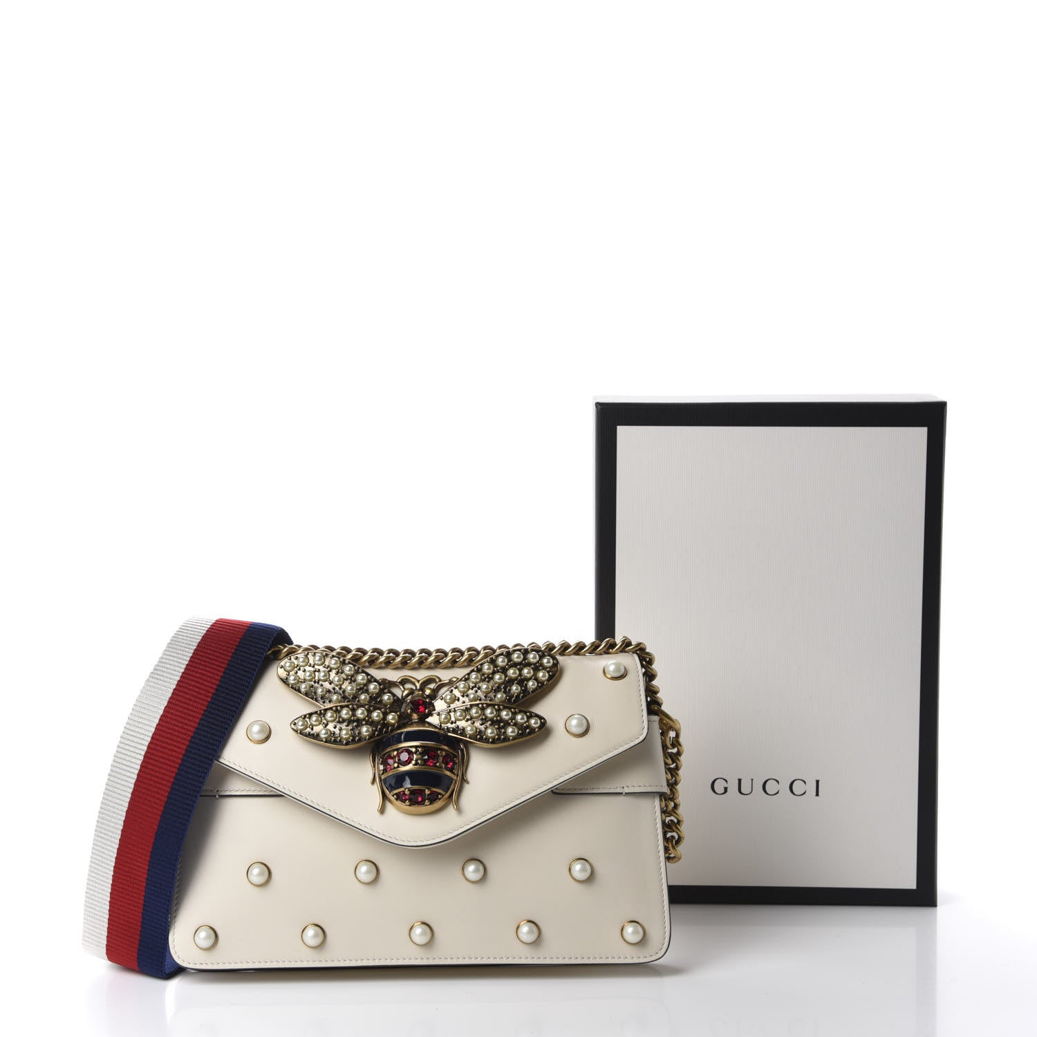 Gucci Nappa Pearl Studded Mini Queen Margaret Broadway Shoulder Bag Mystic White 11 of 11