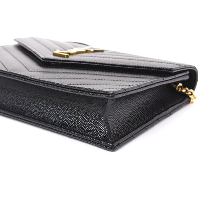 Saint Laurent Grain De Poudre Matelasse Chevron Monogram Envelope Chain Wallet Black 6 of 9