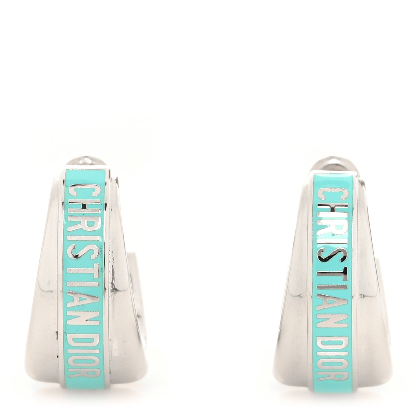 Metal Enamel Code Hoop Earrings Palladium Turquoise