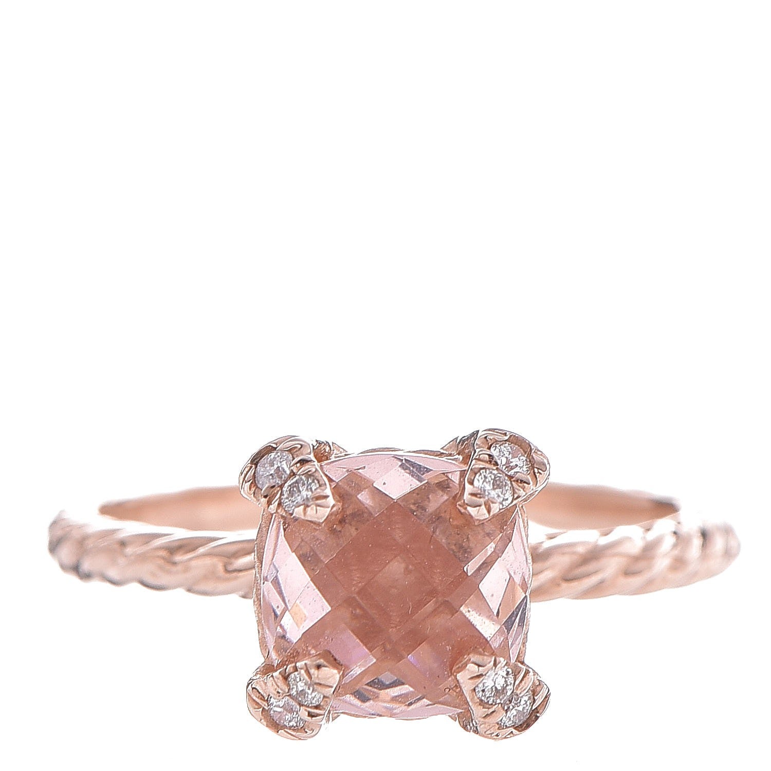 David Yurman 18K Rose Gold Diamond Morganite 7mm Chatelaine Ring 51 5.75 1 of 4