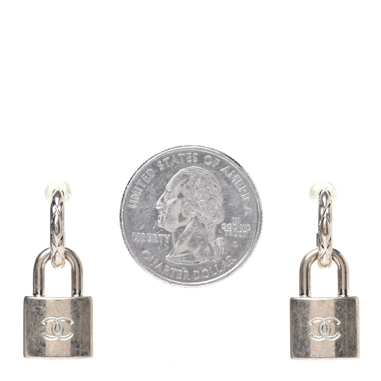 Chanel Metal Lock Drop Earrings Light Gold 2 of 6