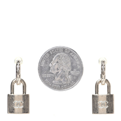 Chanel Metal Lock Drop Earrings Light Gold 2 of 6