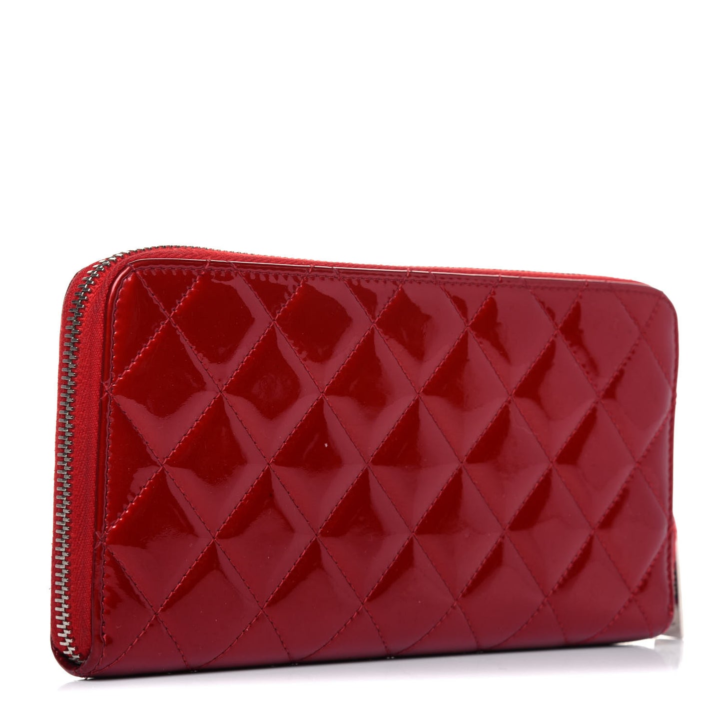Patent Quilted Brilliant Zip Around Wallet Red