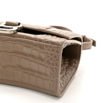Balenciaga Shiny Calfskin Crocodile Embossed Hourglass Top Handle Bag XS Mink Grey 11 of 11