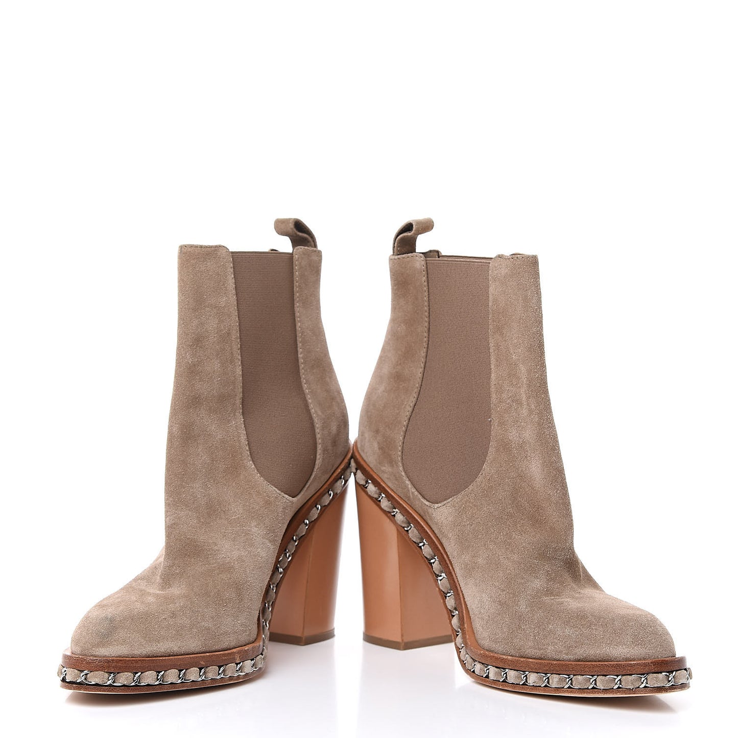 Suede Chain Around Elastic Boots 41.5 Light Brown