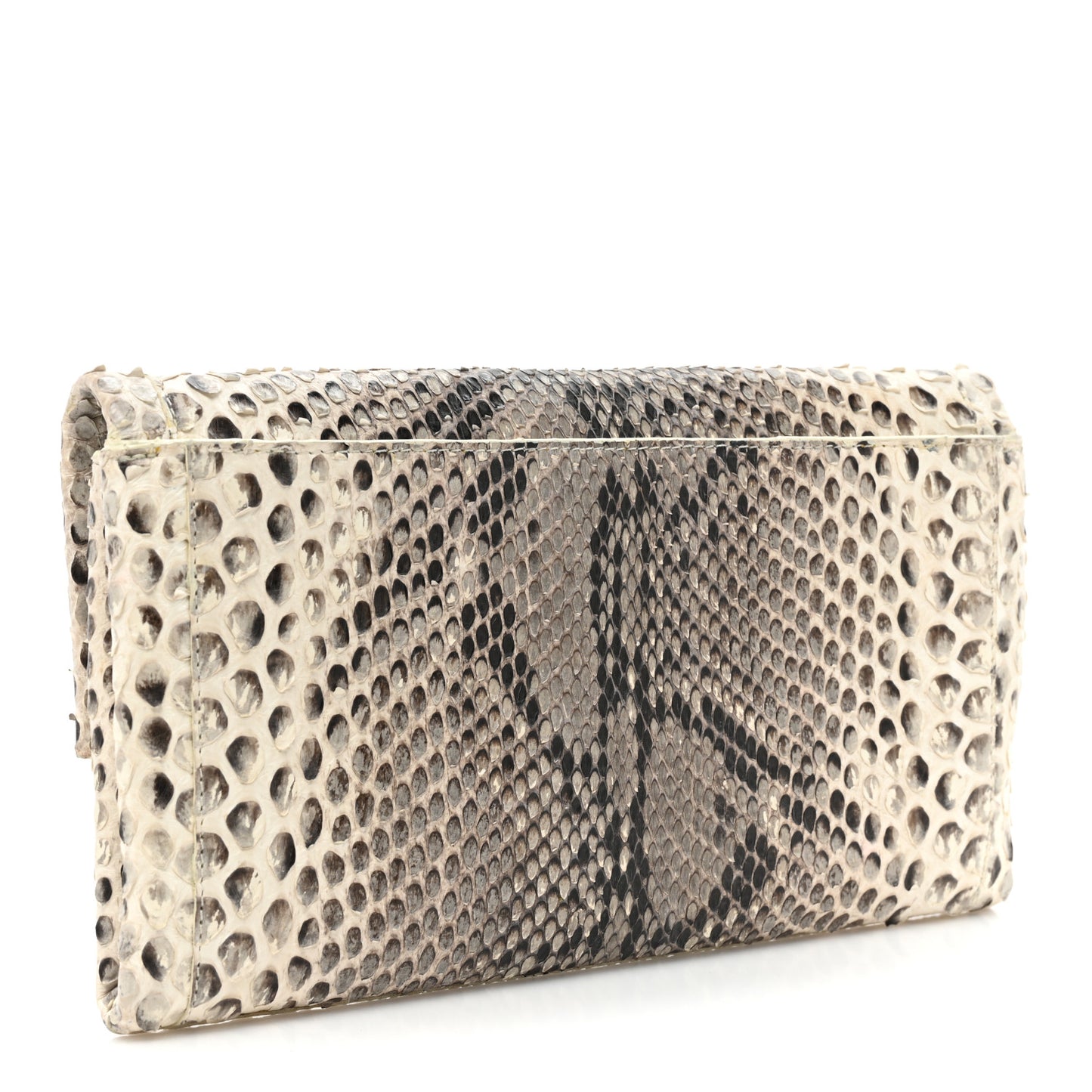 Snakeskin Flap Clutch White Grey