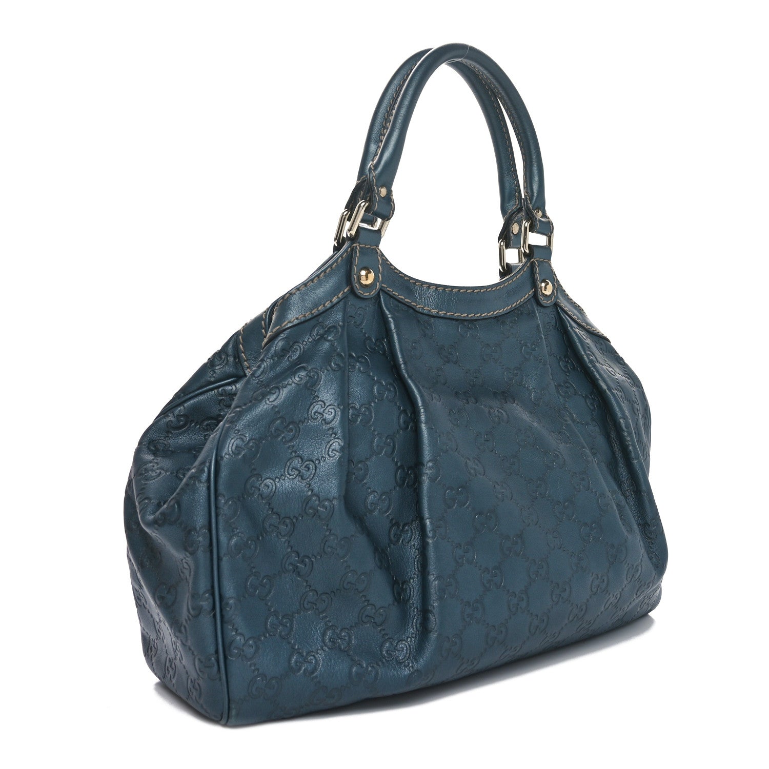 Gucci Metallic Guccissima Medium Sukey Tote Blue 3 of 10