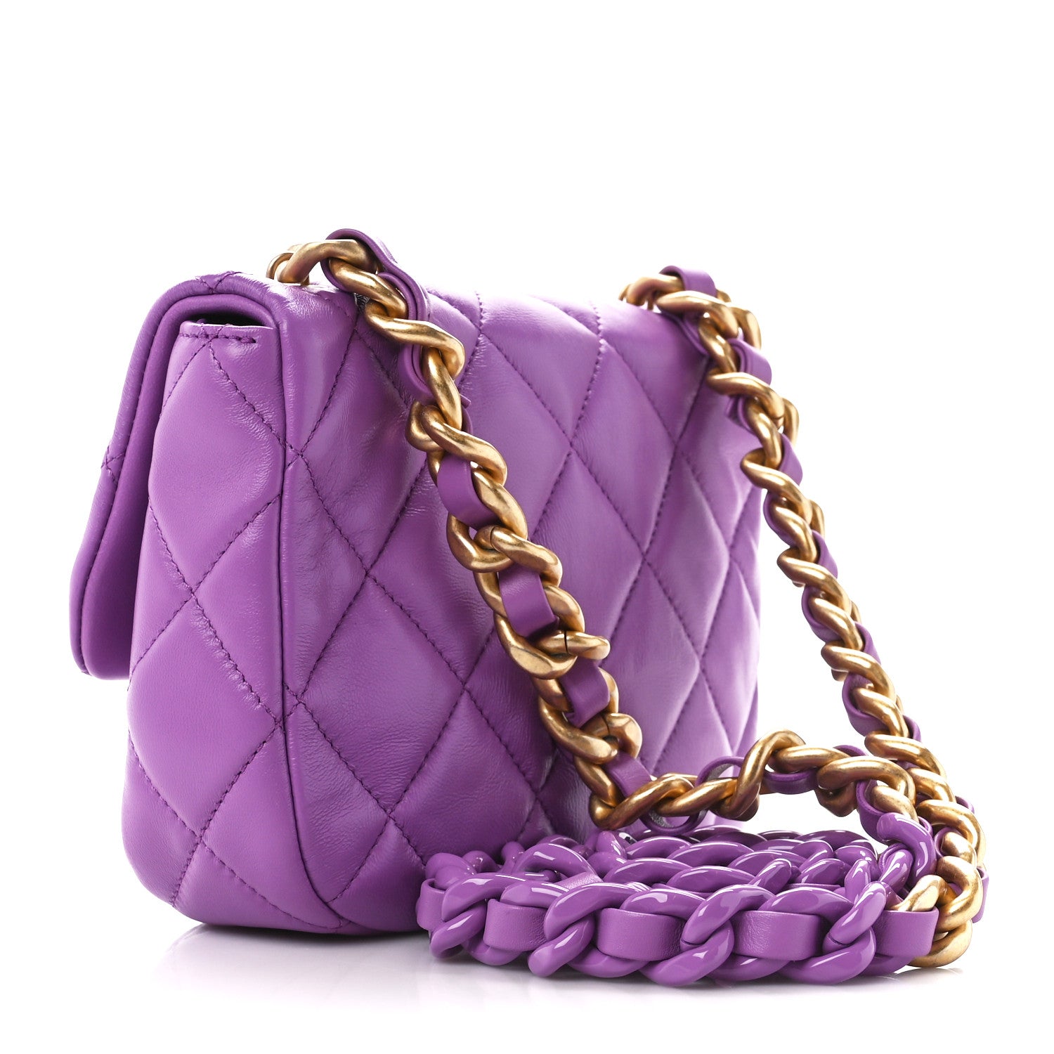 Chanel Lambskin Quilted Mini Lacquered Chain Flap Purple 3 of 11