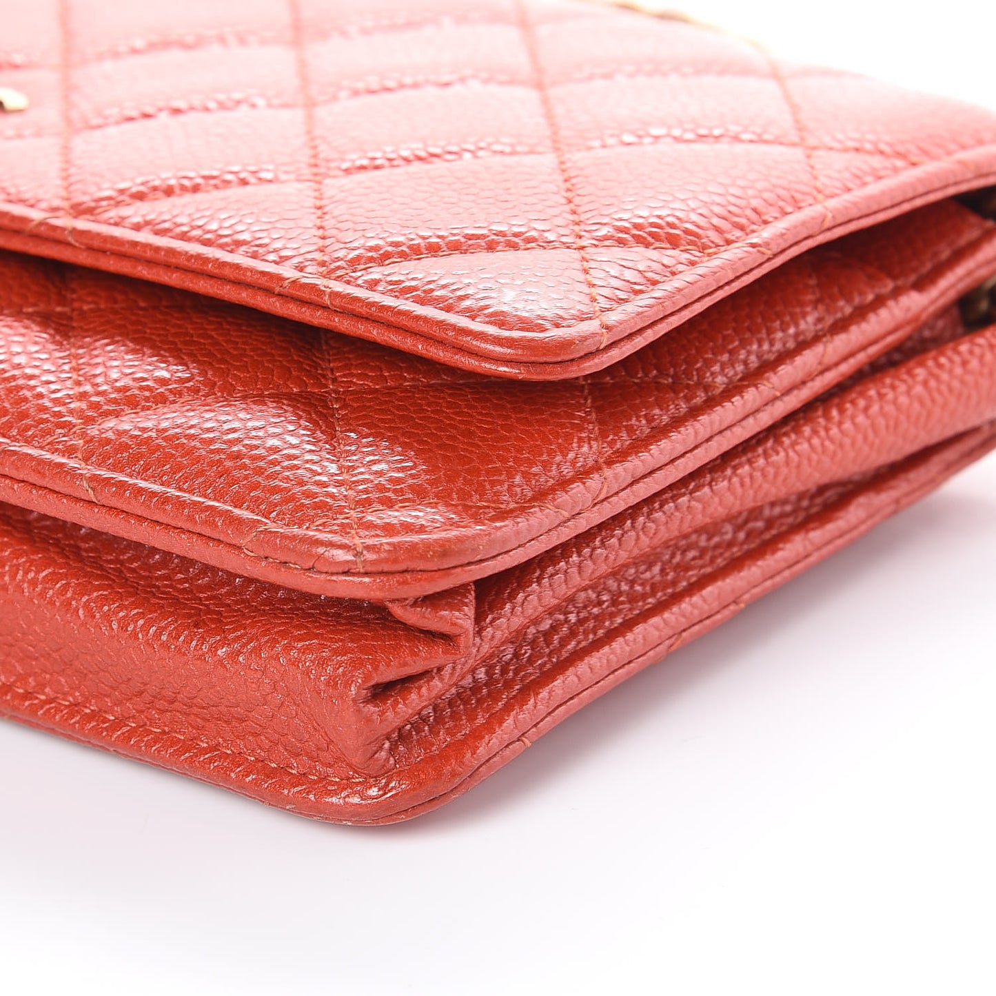 Pearly Caviar Quilted Wallet On Chain WOC Orange