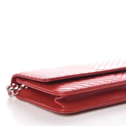 Chanel Caviar Chevron Quilted Wallet On Chain WOC Red 9 of 13