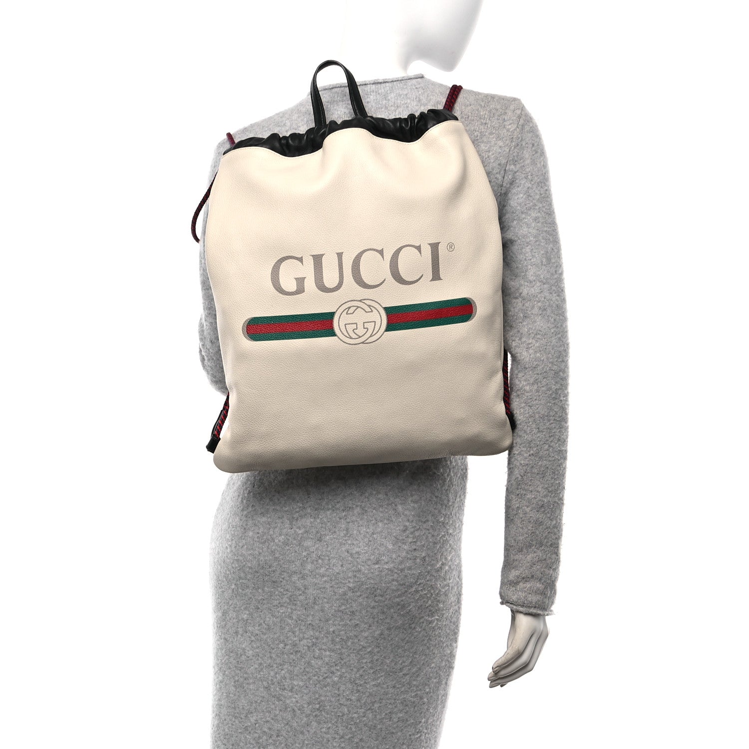 Gucci Calfskin Logo Drawstring Backpack Mystic White 2 of 12
