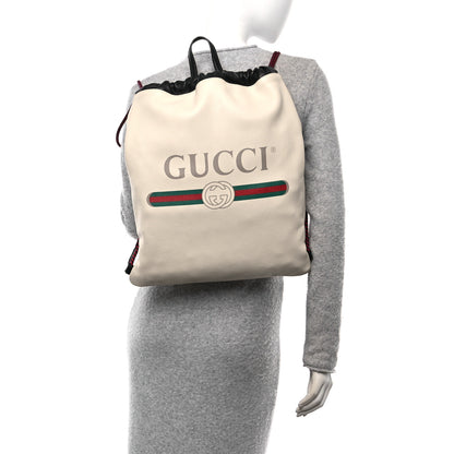 Gucci Calfskin Logo Drawstring Backpack Mystic White 2 of 12