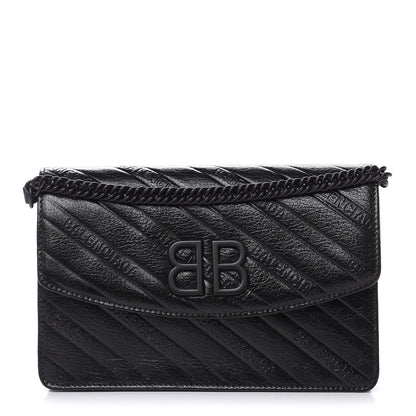 Balenciaga Shiny Goatskin Logo Embossed Monochrome BB Wallet On Chain Black 1 of 7