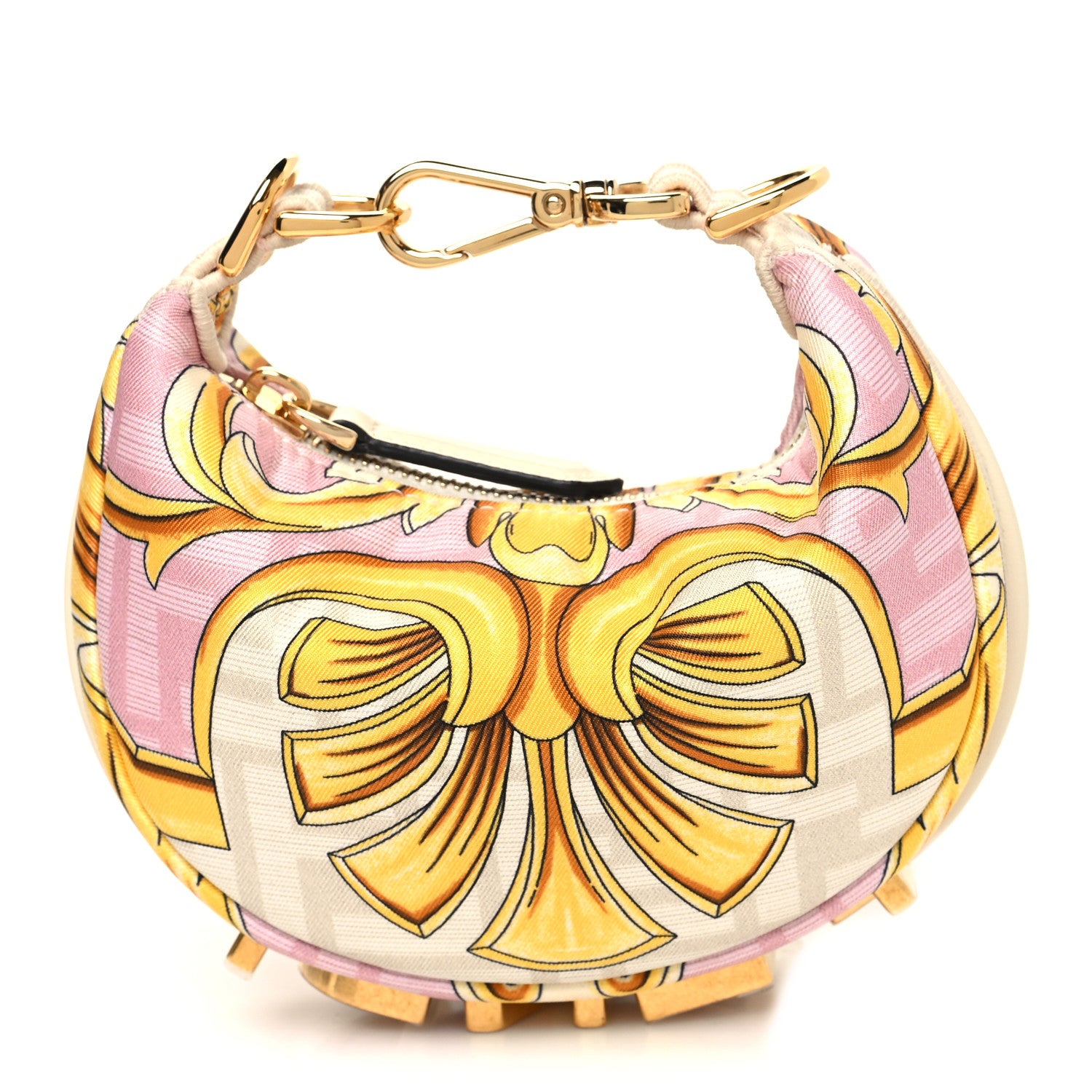 Fendi X VERSACE Silk Fendace FF Baroque Nano Fendigraphy Hobo Charm Pink White Gold 1 of 10