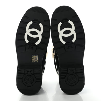 Chanel Calfskin Shearling CC Lace Up Boots 41 Black 5 of 10