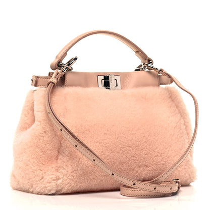 Fendi Shearling Shiny Nappa Mini Peekaboo Iconic Satchel Light Rose 3 of 10