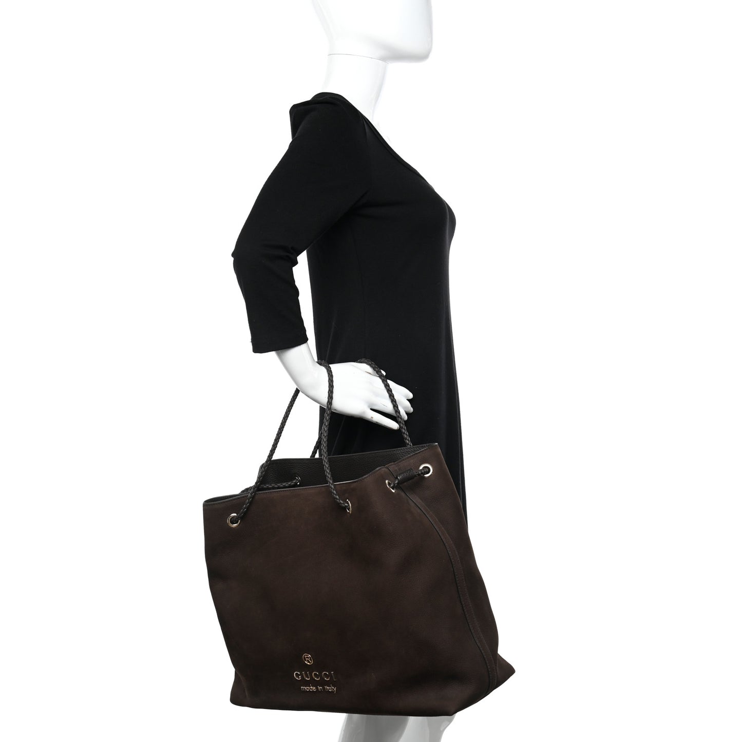 Nubuck Braided Handle Large Gifford Tote Brown
