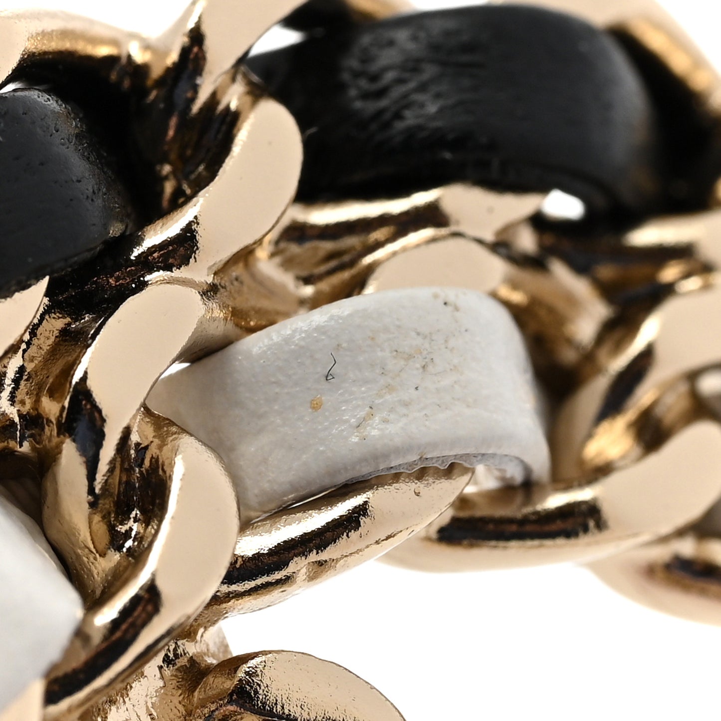Lambskin Chain CC Brooch Black White Gold