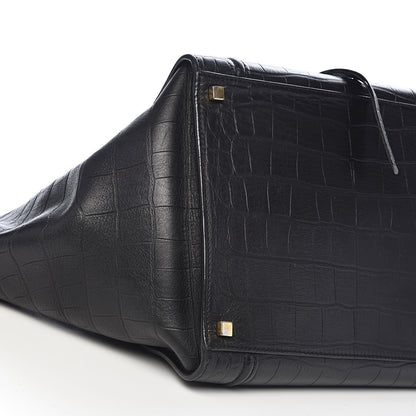 Celine Crocodile Embossed Calfskin Medium Phantom Luggage Black 9 of 11