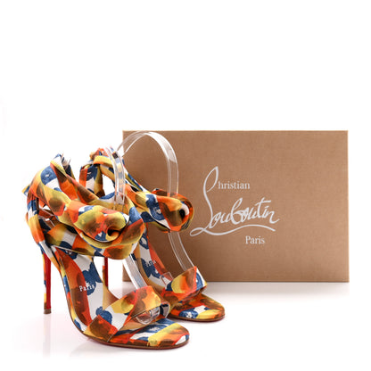 Christian Louboutin Crepe Satin Gaagal Miss Z Du Desert 100 Ankle Wrap Sandals 38 Multicolor Magma 9 of 9