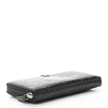 Chanel Lambskin Camellia Embossed Large Zip Around Gusset Wallet Black 4 of 8