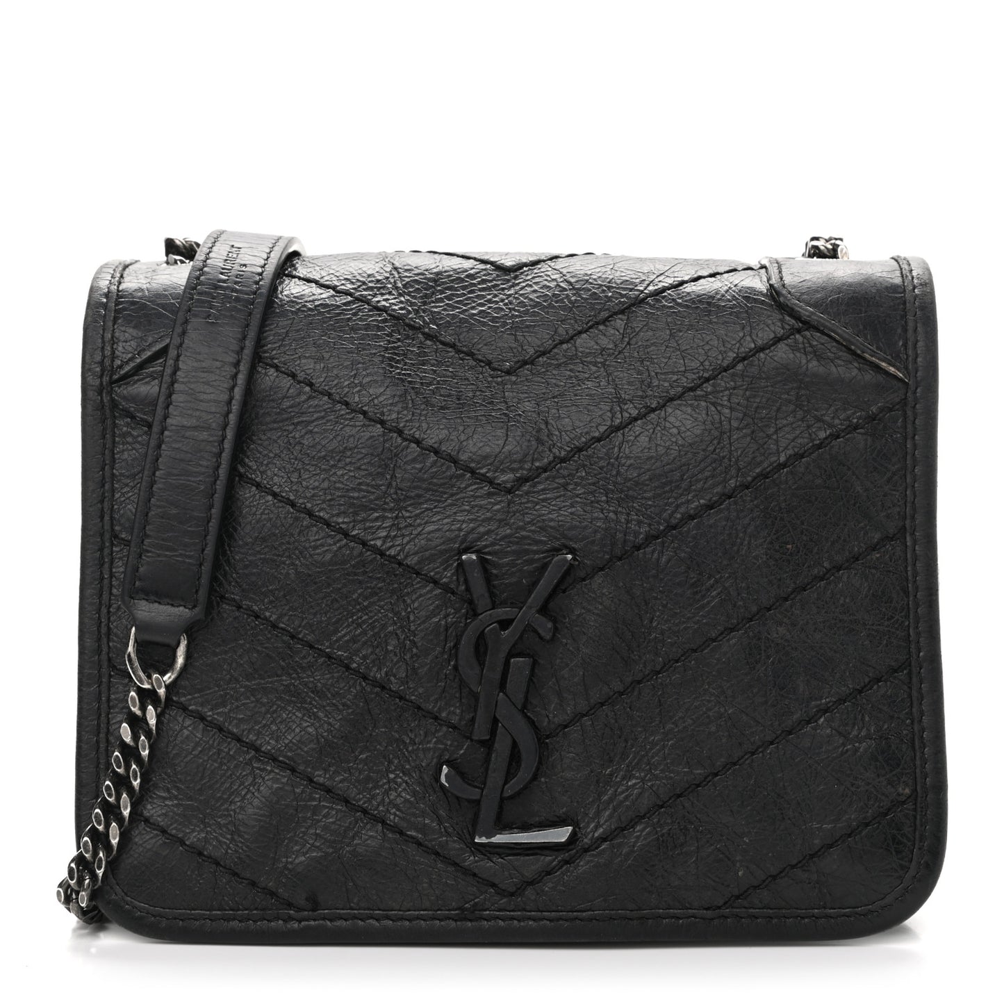 Crinkled Calfskin Matelasse Monogram Niki Chain Wallet Black