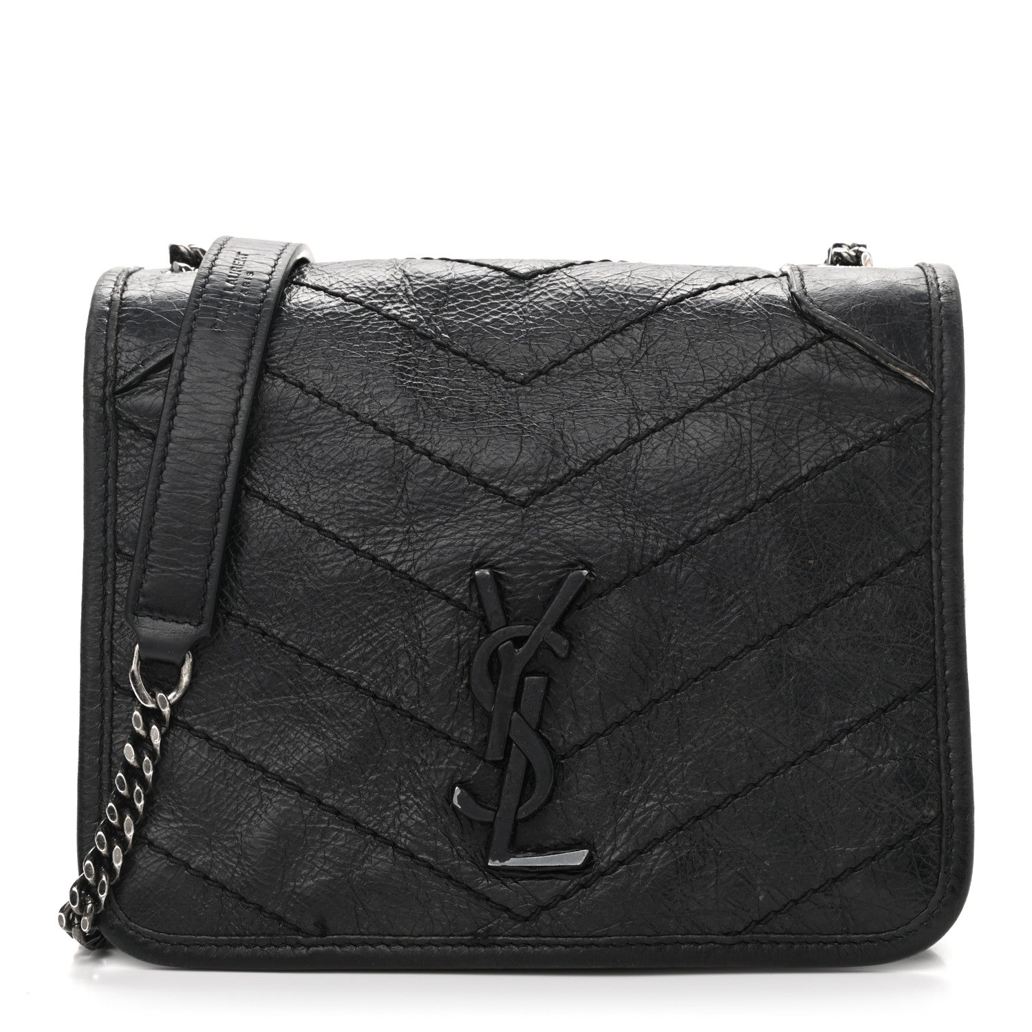 Saint Laurent Crinkled Calfskin Matelasse Monogram Niki Chain Wallet Black 1 of 12