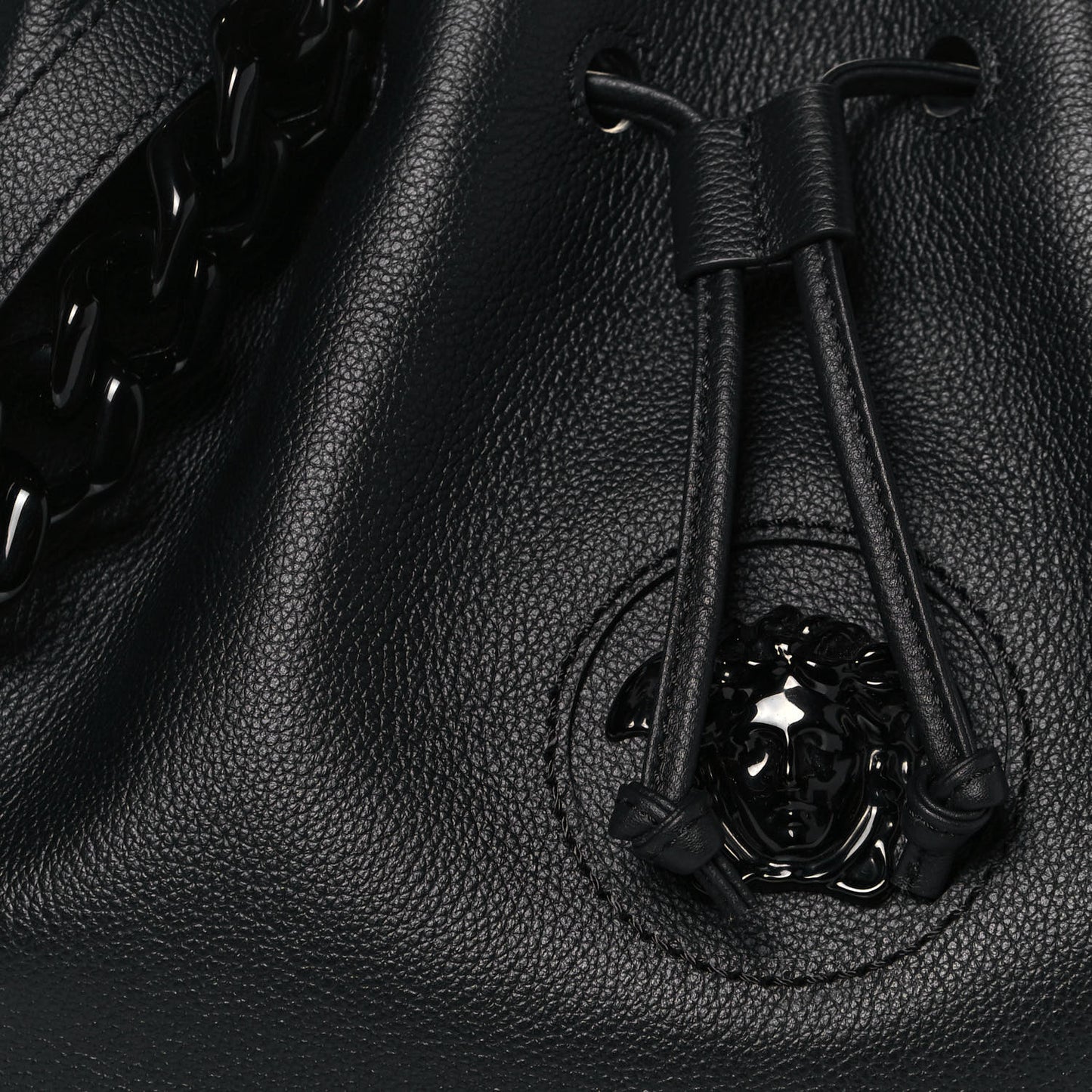 Grained Calfskin La Medusa Bucket Bag Black