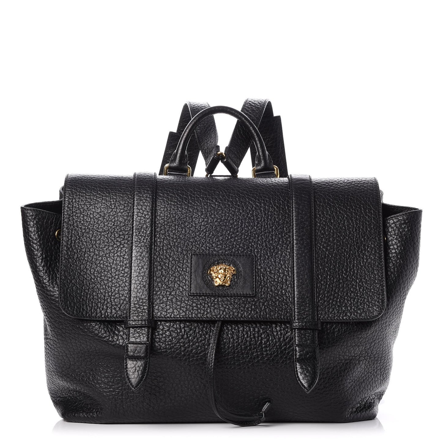 Grained Calfskin Palazzo Medusa Convertible Backpack Black