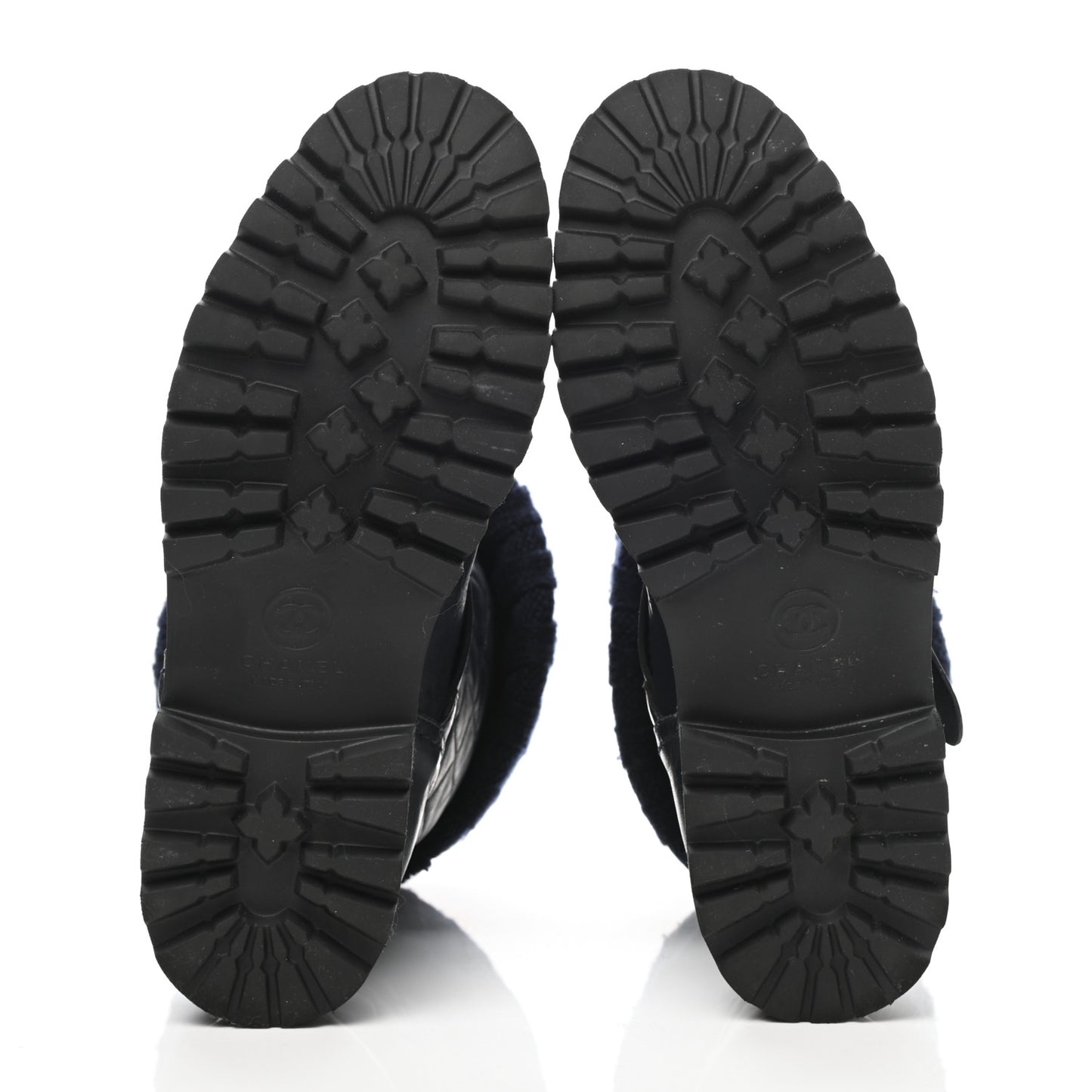 Knit Calfskin Quilted Short Biker Boots 40 Navy