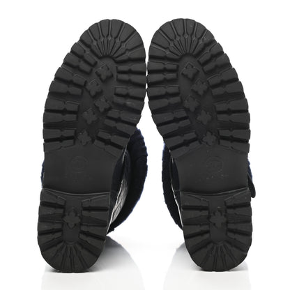 Chanel Knit Calfskin Quilted Short Biker Boots 40 Navy 5 of 8