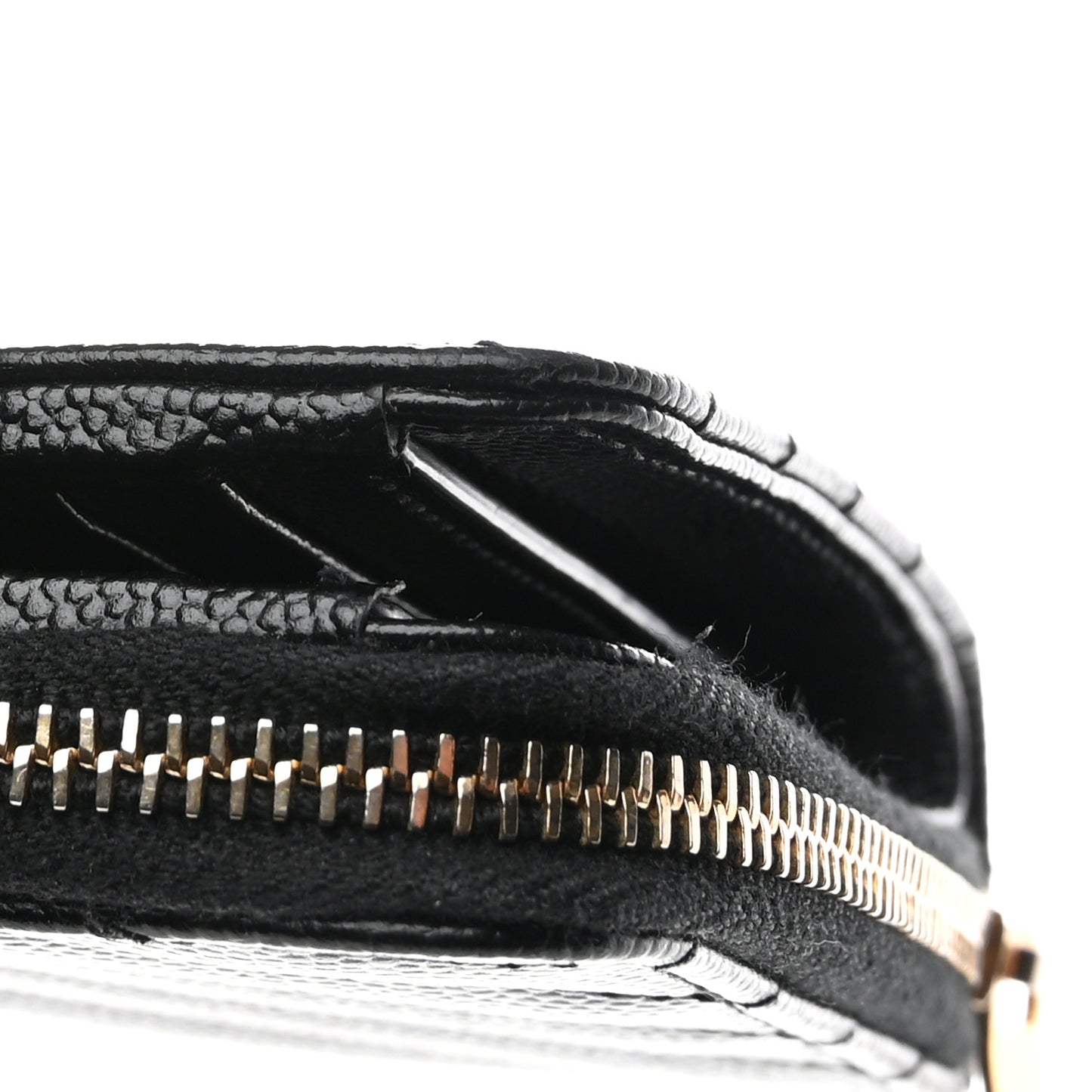 Grain De Poudre Matelasse Chevron Monogram Compact Zip Around Wallet Black